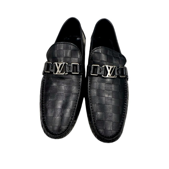 Louis Vuitton Black Damier Leather Hockenheim Slip On Loafers Size 8 Uk/ 9 US - Picture 2 of 11